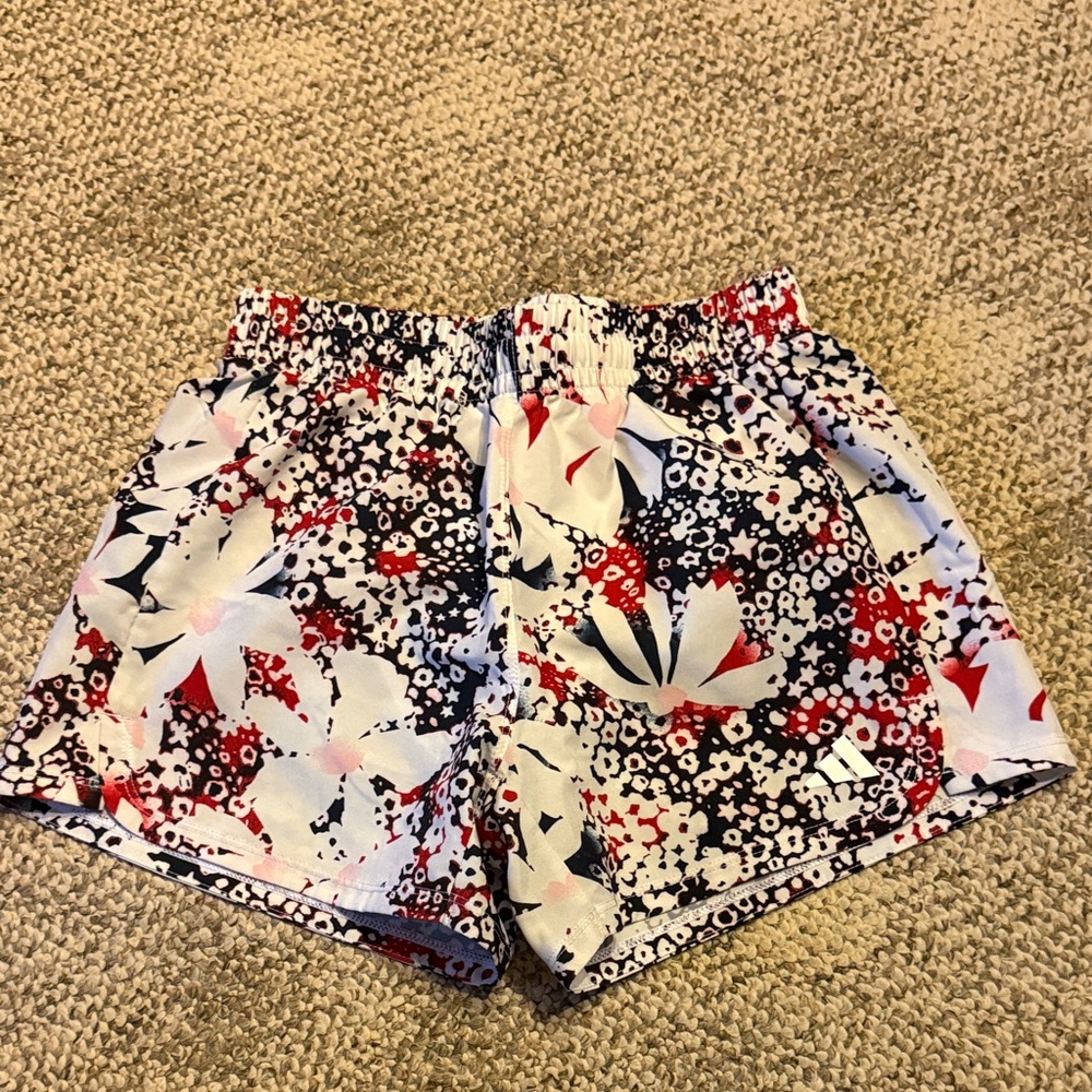adidas girls White/Navy/Red Floral running Shorts